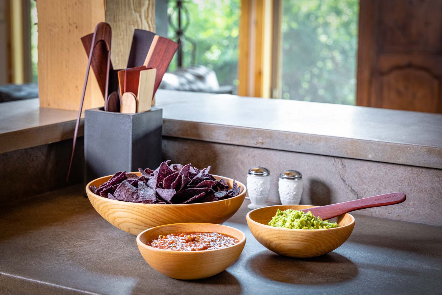 small wooden bowl with wooden baby spoon - Earlywood